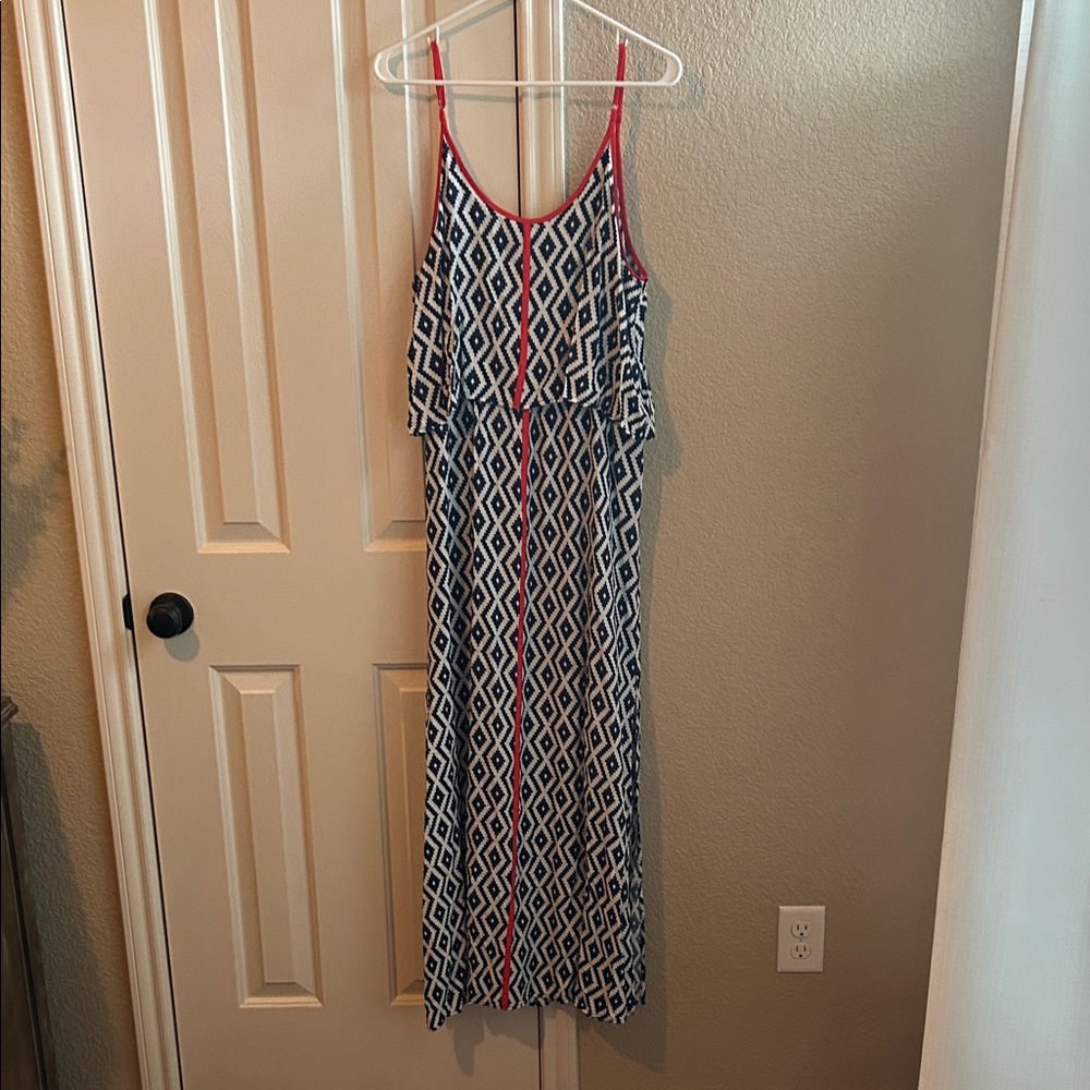 THML Navy and Red Geometric Maxi Dress